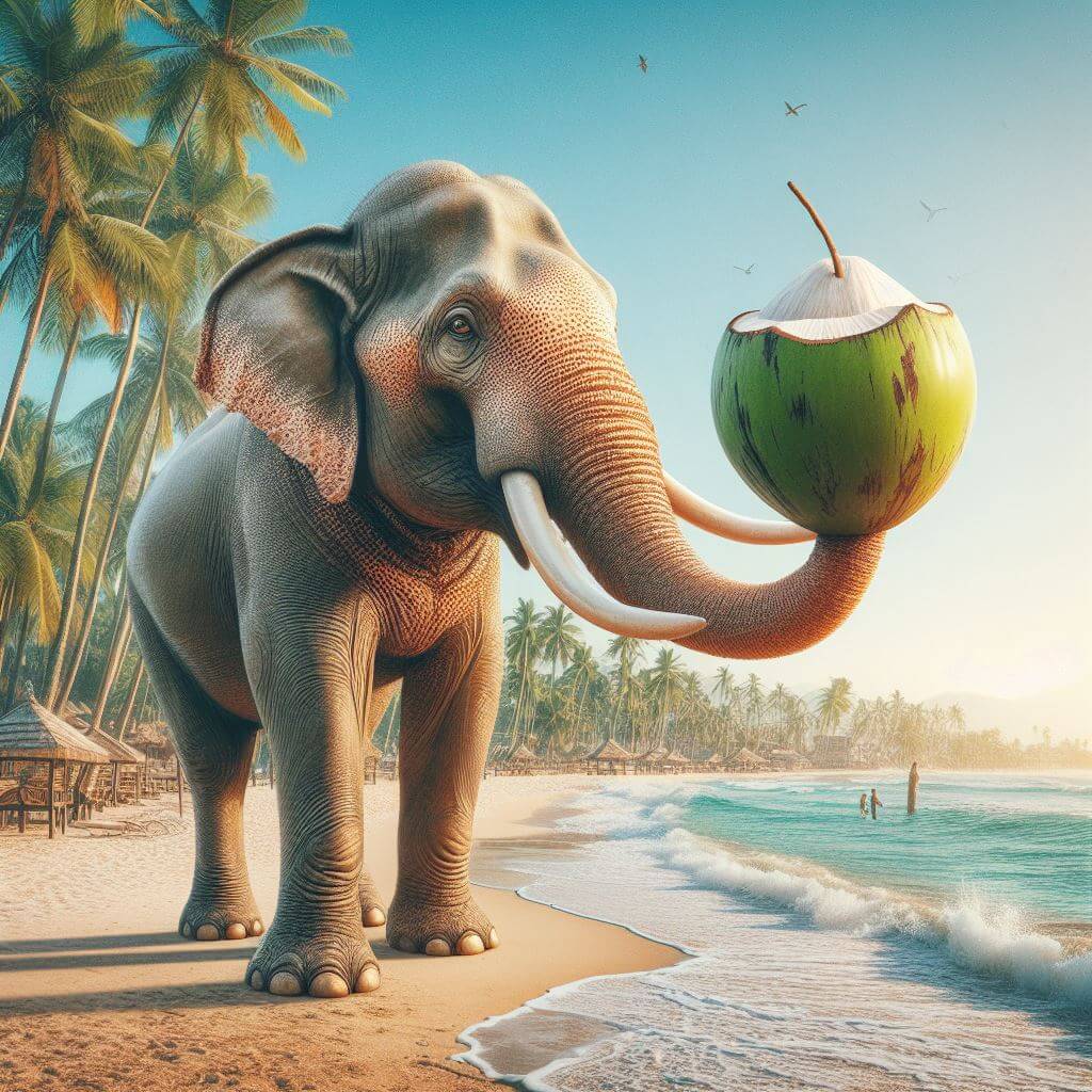 Voorbeeld van DALL E prompt met olifant op strand